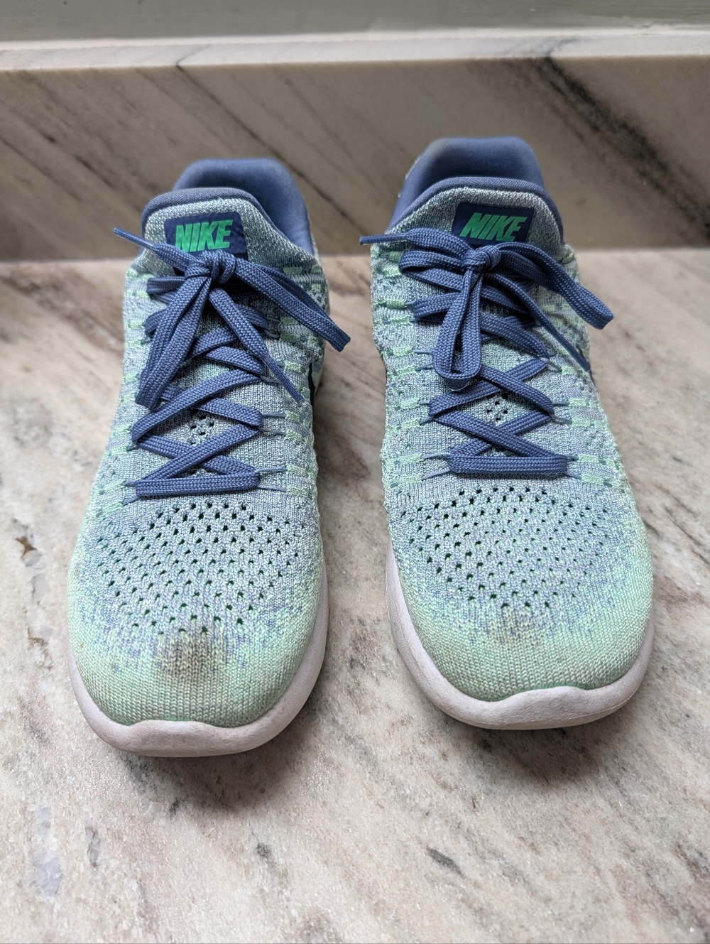 Nike Mint Green and Blue Flyknit Athletic Sneakers